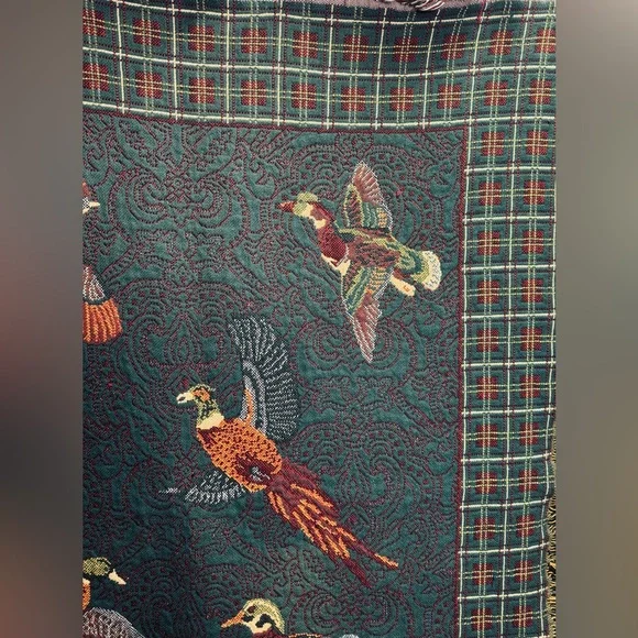 Goodwin Weavers Pheasants & Ducks Tapestry Woven Blanket made in the USA! VTG! - Picture 8 of 16